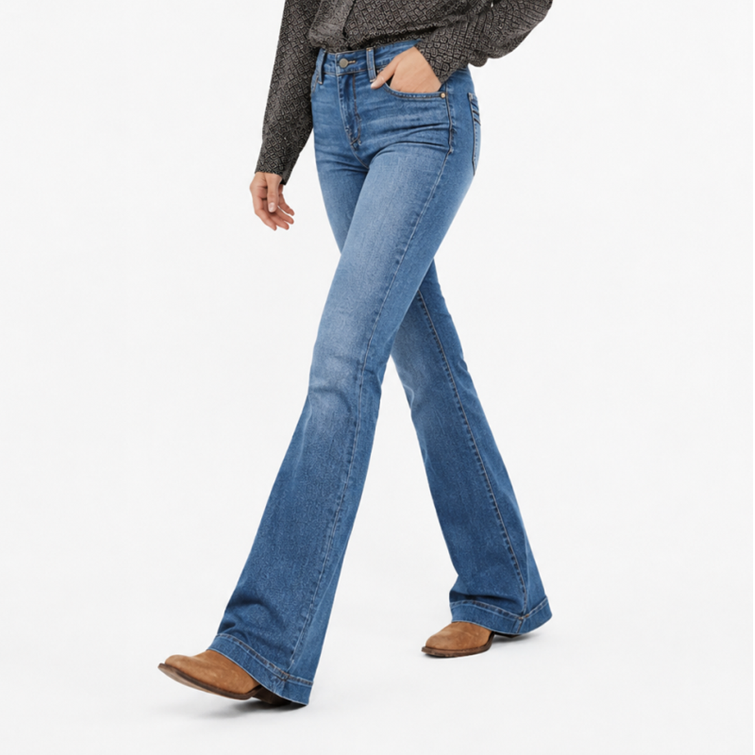 Women's High Waist Flare Jeans with Western Pocket Detail