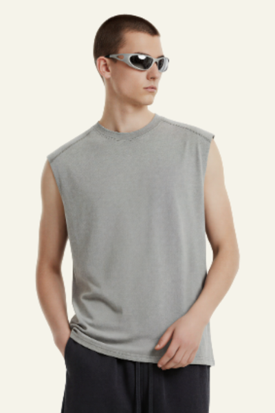 Men's Cotton Washed Retro Round-necked Tank Top