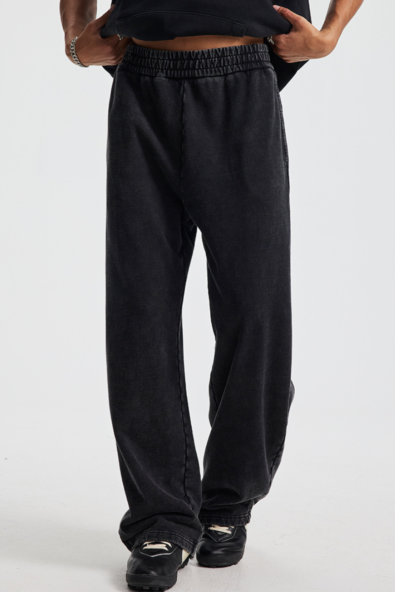 Men's Cotton Streetwear Washed Worn-Out Curved-Blade Pants