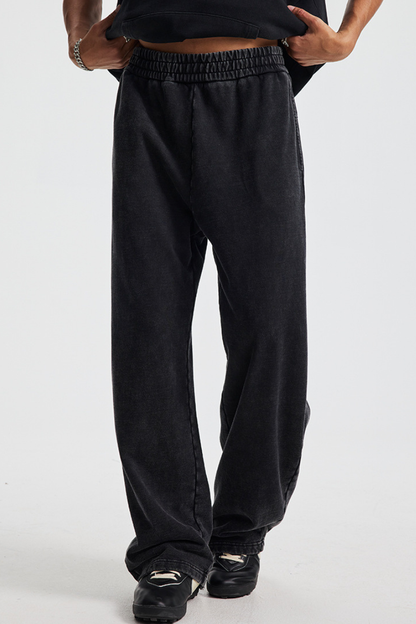 Men's Cotton Streetwear Washed Worn-Out Curved-Blade Pants
