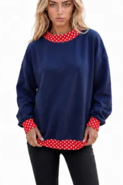Women Fall Polka Dot Contrast Mock Neck Sweatshirt