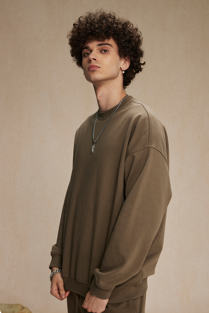 Men's Streetwear Relaxed Drop-Shoulder Solid Pullover