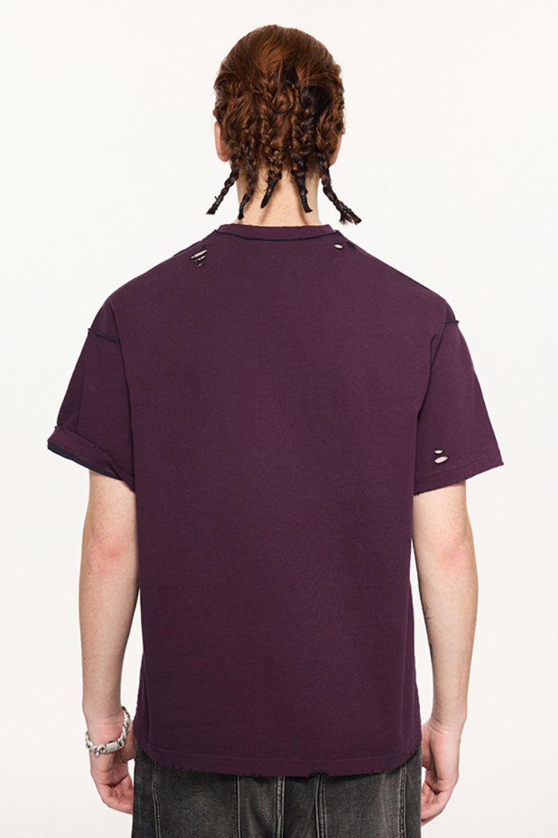 Men's Summer 240g Cotton Reversible Distressed Loose Tee
