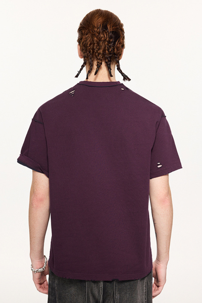 Men's Summer 240g Cotton Reversible Distressed Loose Tee