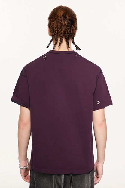Men's Summer 240g Cotton Reversible Distressed Loose Tee