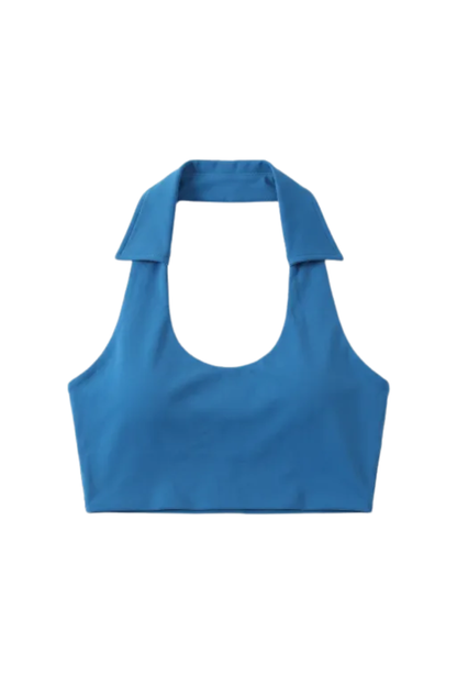 Women's New Lapel Halter Push Up Sports Bra - Padded Backless