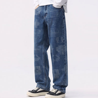 Men's Spring Bandana Print Wide Leg Denim Jeans