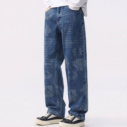Men's Spring Bandana Print Wide Leg Denim Jeans