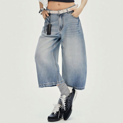 Women's Summer Gradient Washed Balloon Denim Capri Pants