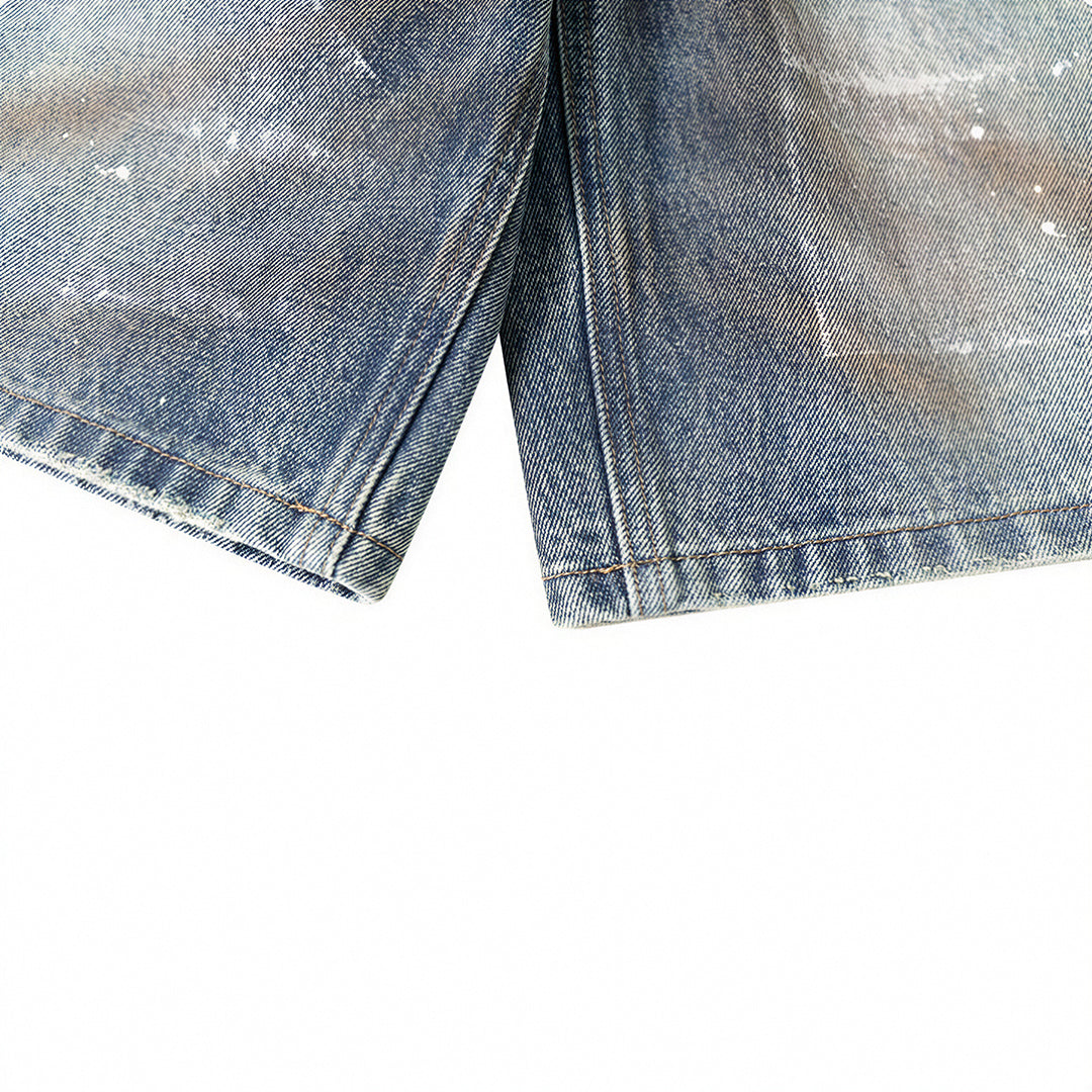 Men's Summer Gradient Splash Ink Washed Baggy Denim Shorts