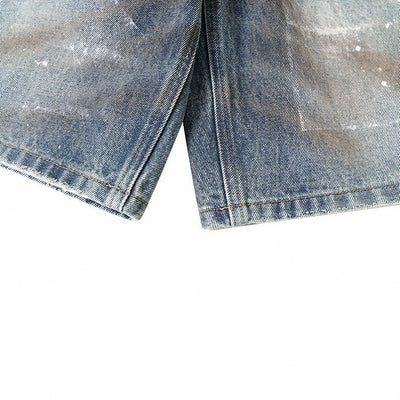 Men's Summer Gradient Splash Ink Washed Baggy Denim Shorts