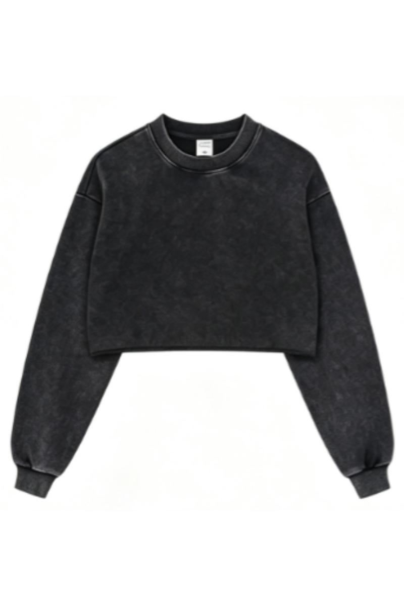 Women's Fall Snow-Wash Vintage Cropped Crewneck Sweatshirt