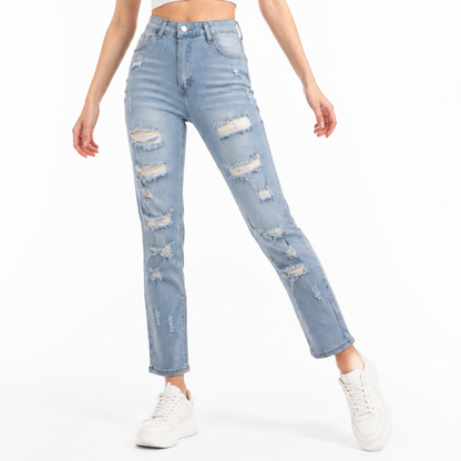 Women's High Waist Distressed Ripped Stretch Jeans