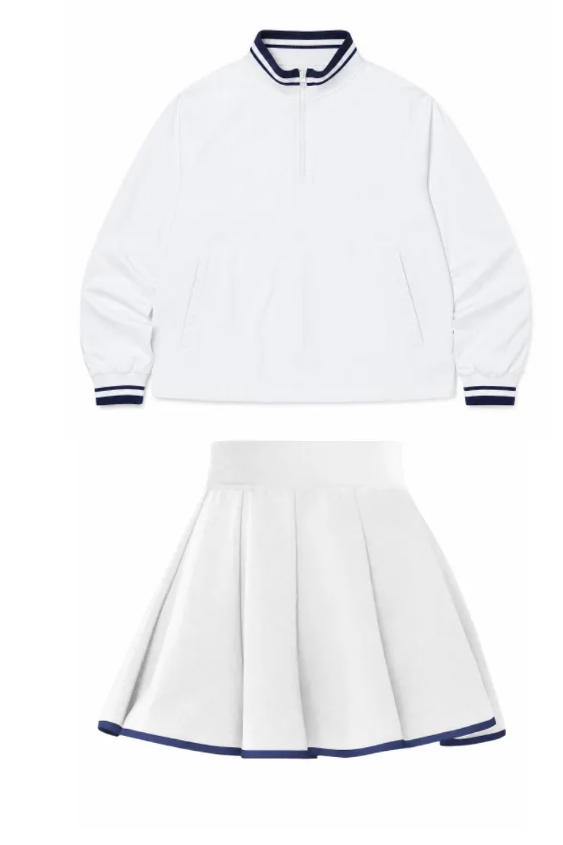 Women Spring Half Zip Cropped Tennis Skirt Activewear Set