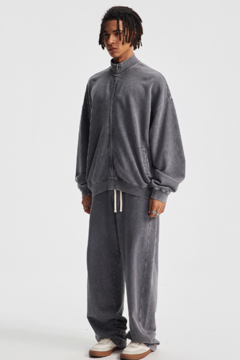 Men's Cotton Set:Stand Collar Jacket And Pants