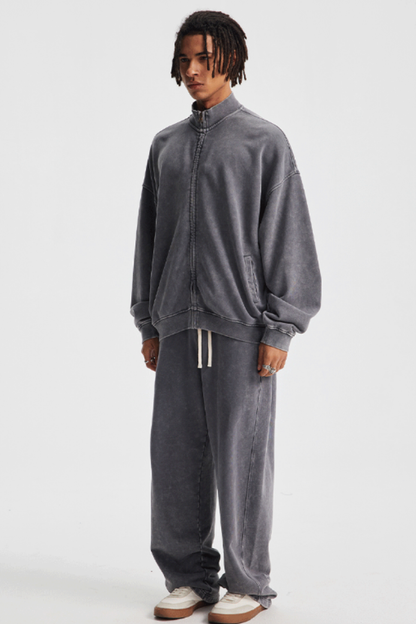 Men's Cotton Set:Stand Collar Jacket And Pants
