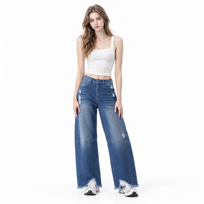 Women's High Waist Distressed Wide Leg Jeans