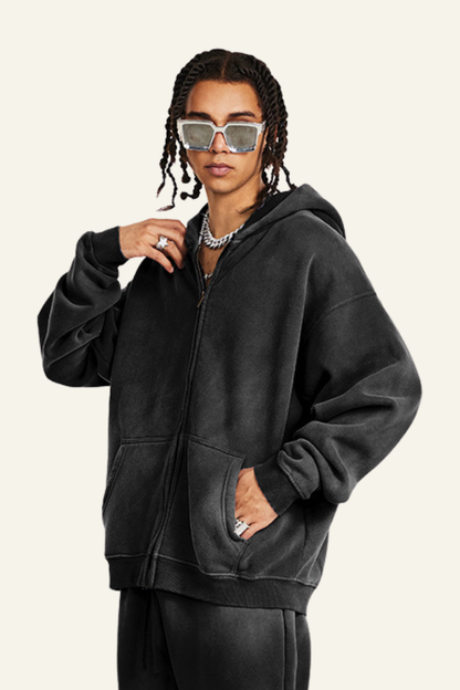 Men's Streetwear Fleece-lined Full Zipper Hooded Jacket