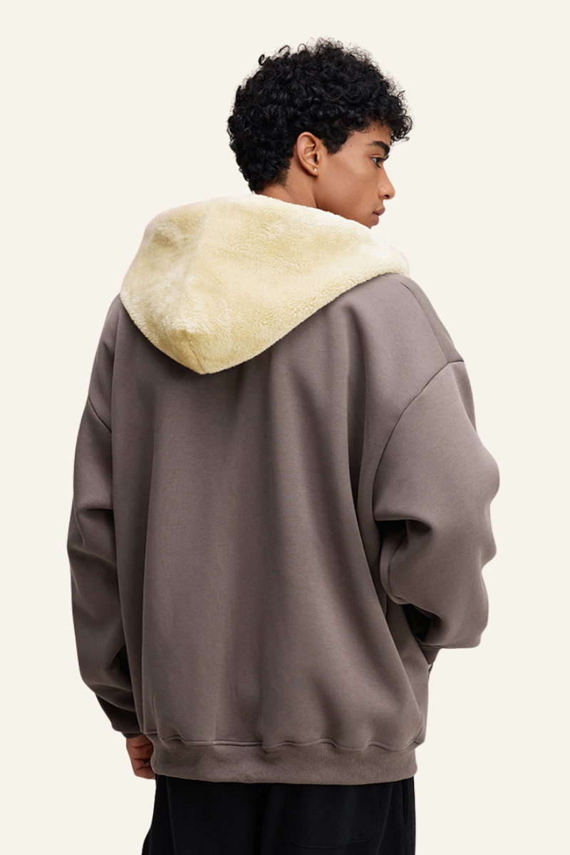 Men's Streetwear Brand Fleece-Lined Hooded Jacket