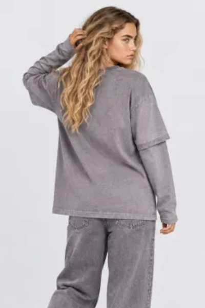 Women Fall Clothing Vintage Washed Layered Long Sleeve Tee