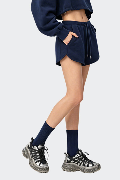 Women's Summer Cotton Drawstring Curved-Hem Athletic Shorts