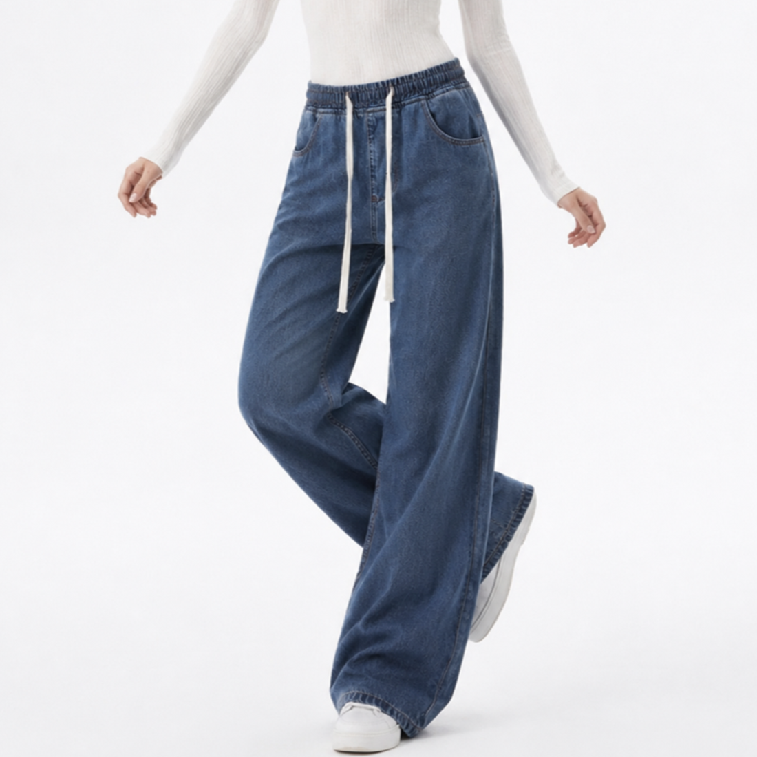 Women's Drawstring Waist Wide Leg Jeans