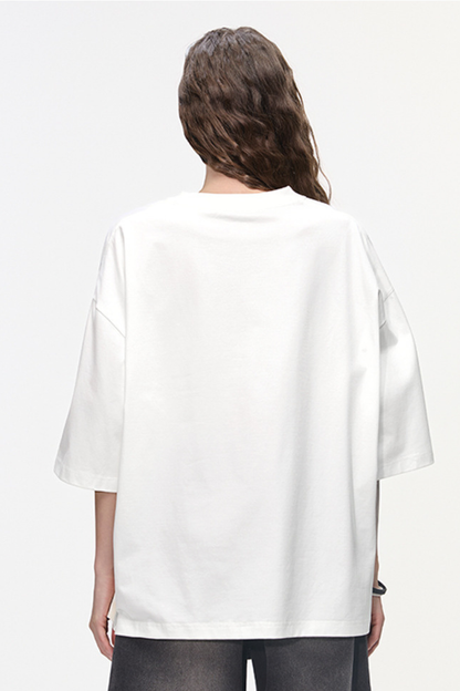 Women's Retro Cotton Drop-Shoulder Solid T-shirt