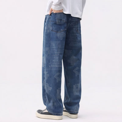 Men's Spring Bandana Print Wide Leg Denim Jeans