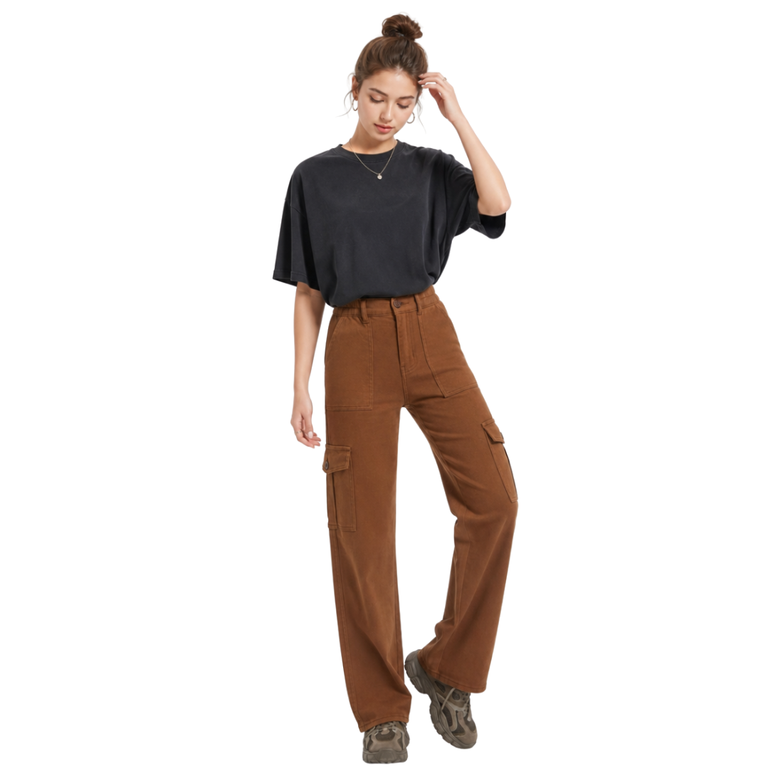Women's High Waist Multi-Pocket Wide Leg Cargo Jeans