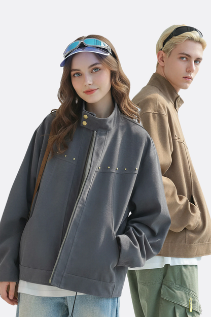 Unisex Spring New Barn Rivet Crop Harrington Jacket