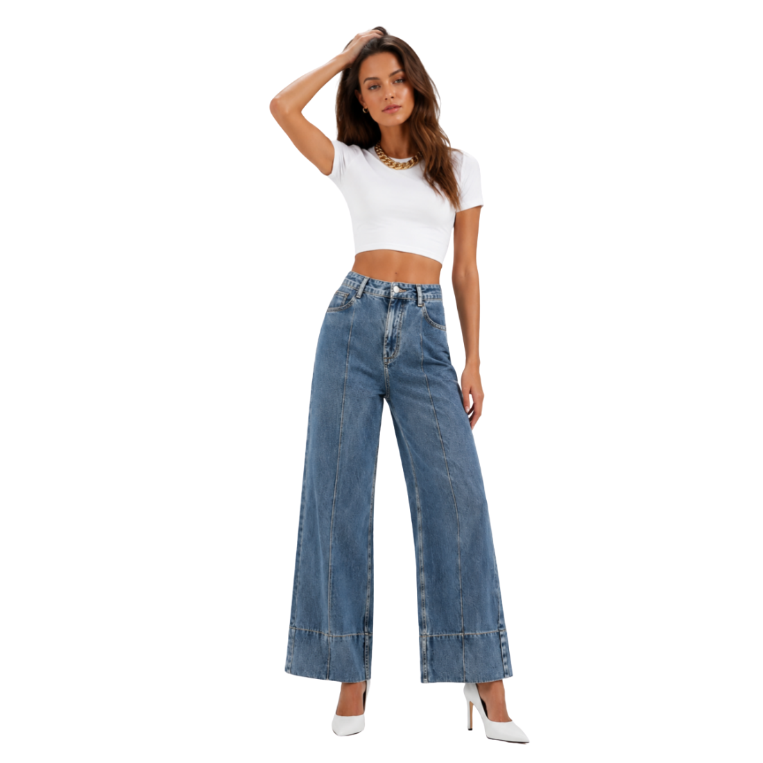 Women's High Waist Wide Leg Straight Stretch Jeans
