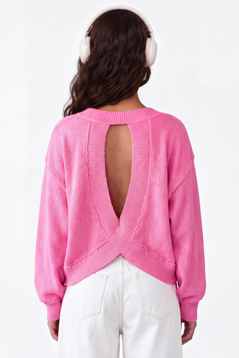 Unisex Spring Crisscross Back Cutout Knit Pullover Sweater