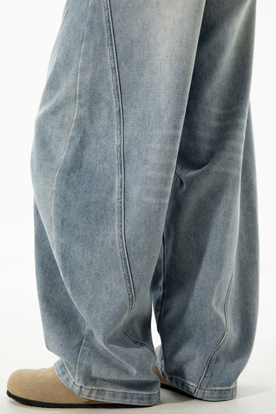 Men's Fall Curved Washed Structural Retro Straight Jeans