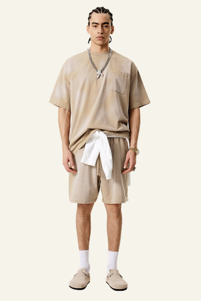 Men's Washed Gradient Colored Cotton Set:T-shirt And shorts