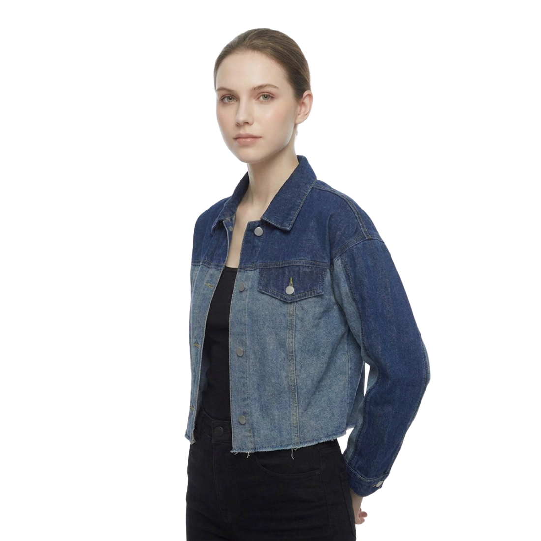 Women's Cropped Two-Tone Denim Jacket