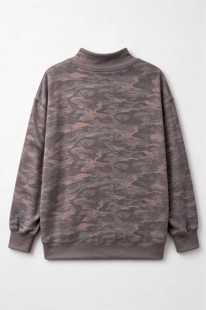 Women's Fall Camo Mock neck Loose Long Sleeve Sweatshirt