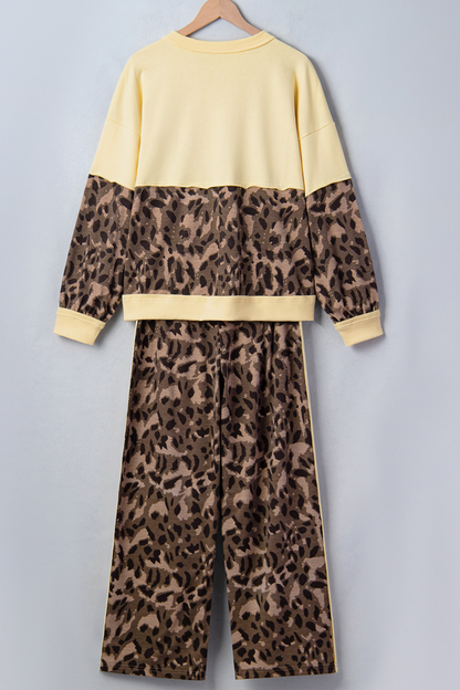 Women Fall Clothing Casual Leopard Color Block 2 Piece Set