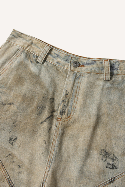 Men's Summer Retro High Street Mud Denim Cityboy 7/8 Shorts