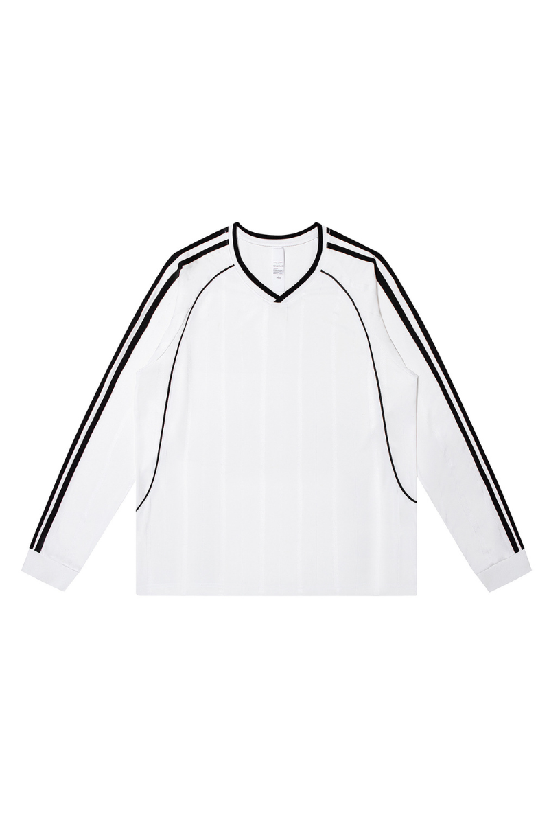 Men Spring Triacetate V Neck Contrast Athletic Long Sleeve