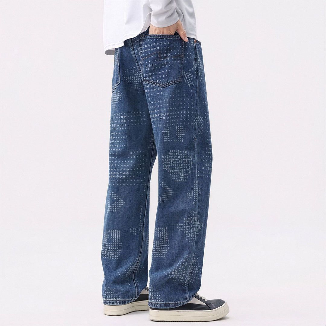 Men's Spring Bandana Print Wide Leg Denim Jeans