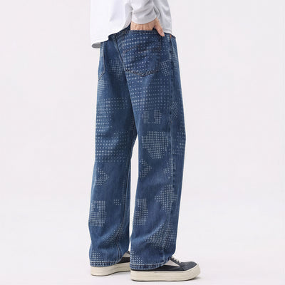 Men's Spring Bandana Print Wide Leg Denim Jeans