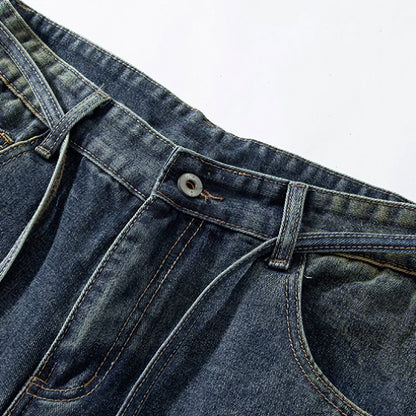 Men's Summer Gradient Ripped Drawstring Denim Shorts
