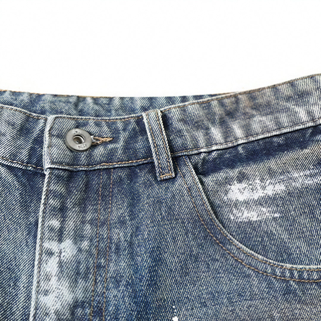 Men's Summer Gradient Splash Ink Washed Baggy Denim Shorts