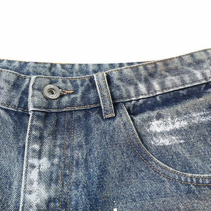 Men's Summer Gradient Splash Ink Washed Baggy Denim Shorts