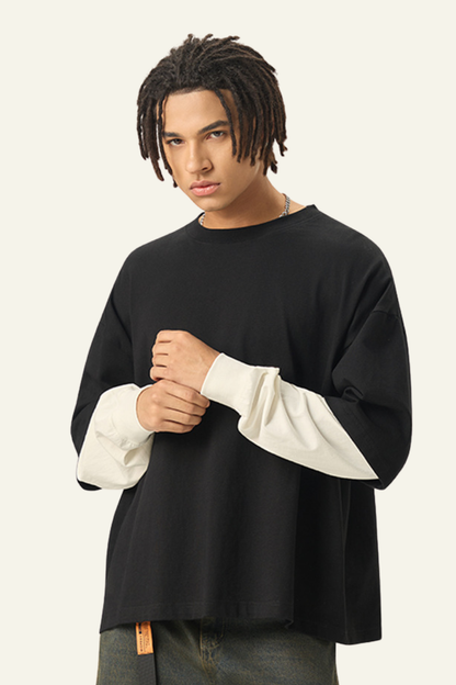 Men's  Cotton  Faux-Two-Piece Long Sleeve T-shirt