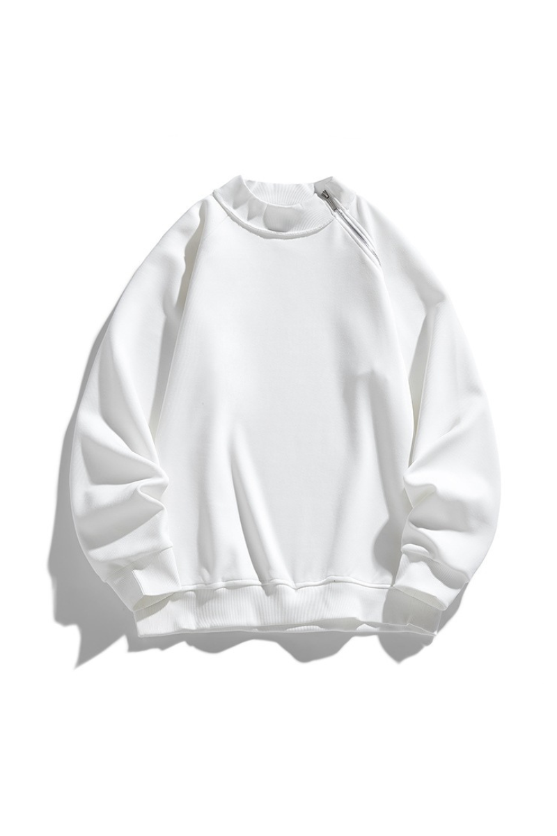 Men Spring Diagonal Zip Mock Neck Oversized Sweatshirt