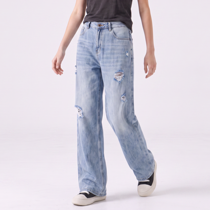 Women's High Waist Ripped Wide Leg Jeans