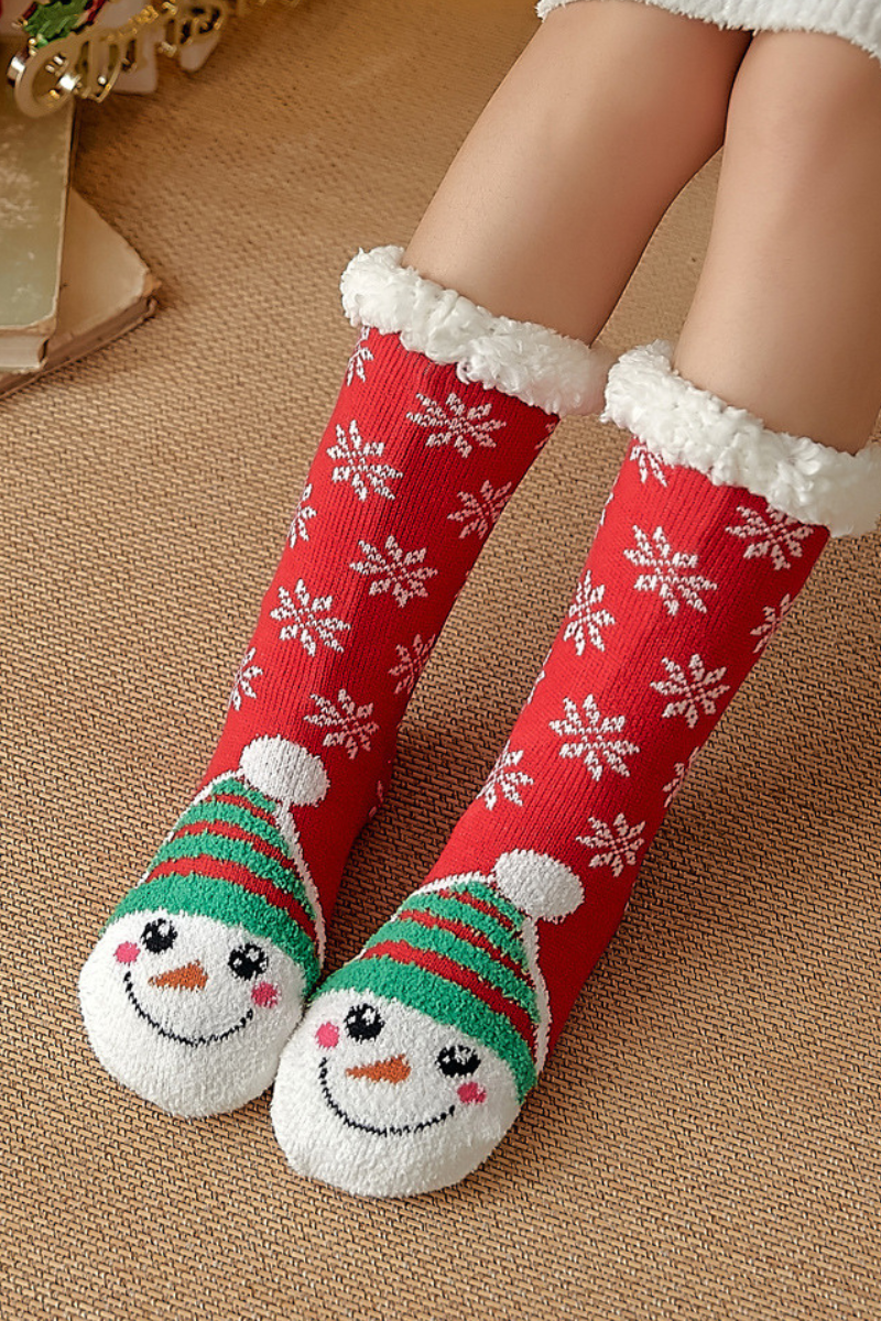 Women Winter Christmas Sherpa Lined Non Slip Slipper Socks