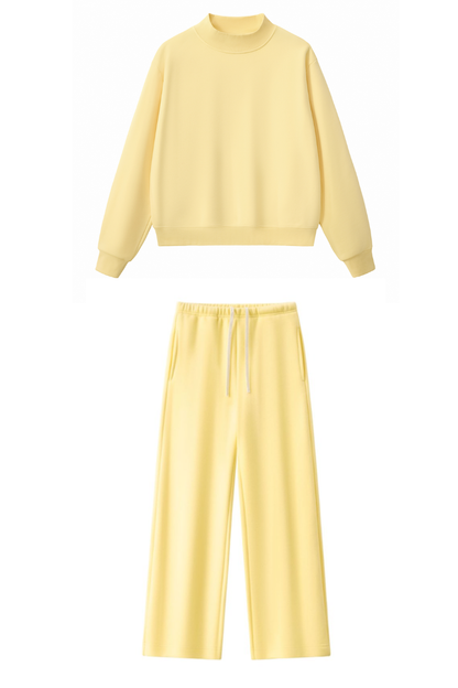 Women Fall Mock Neck Sweatshirt Wide Leg Pants Set