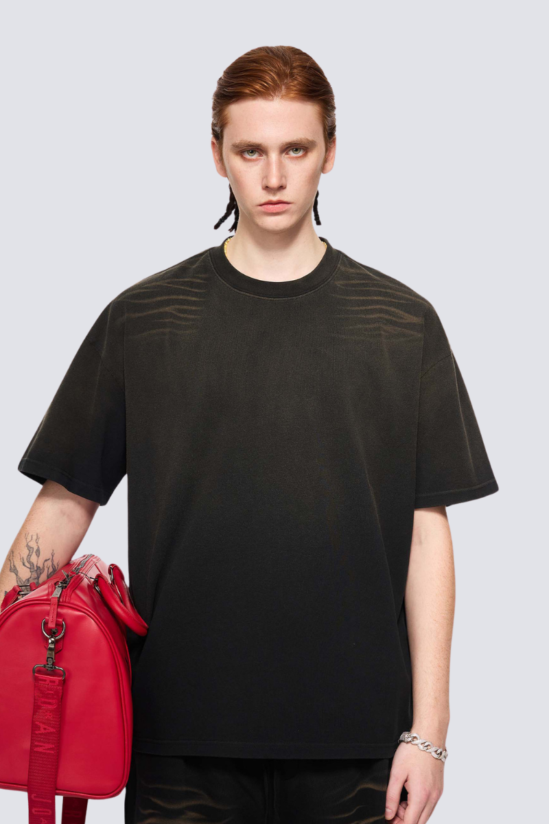 Men's Summer 250g Tiger Spray Fade Washed Oversized Tee